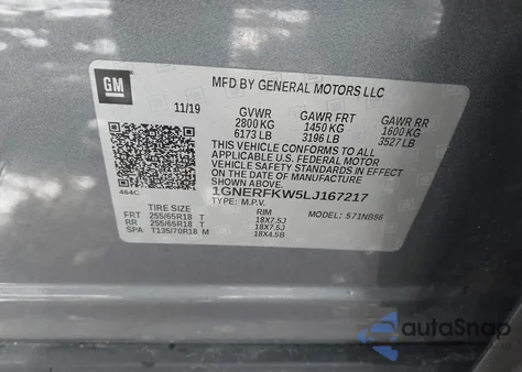 2020 Chevrolet Traverse Fwd Ls z USA, uszkodzony, nr VIN 1GNERFKW5LJ167217